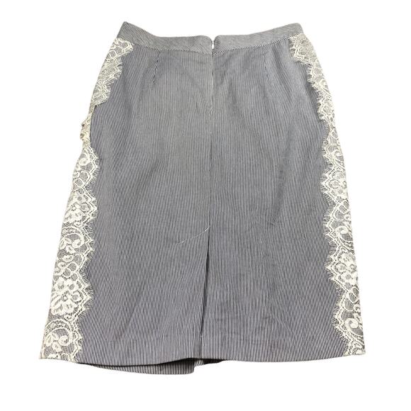 ISAAC MIZRAHI Blue White Striped Lace Pencil Midi Skirt Size 8 NWT - Picture 3 of 5